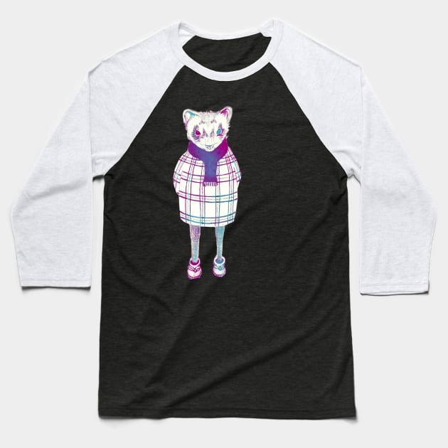 Ferret in Sweater Baseball T-Shirt by margaw